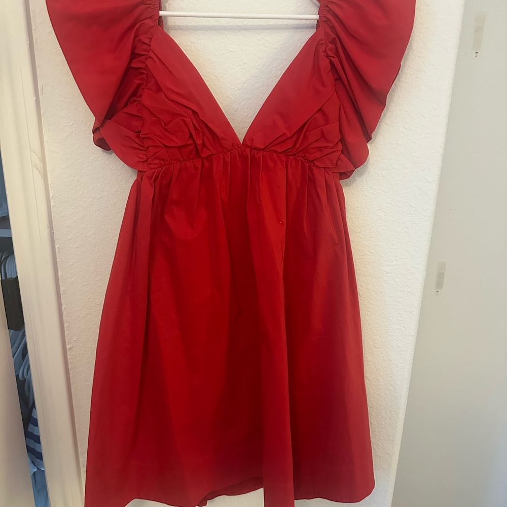 Elegant Red Dress with Ruffled Sleeves